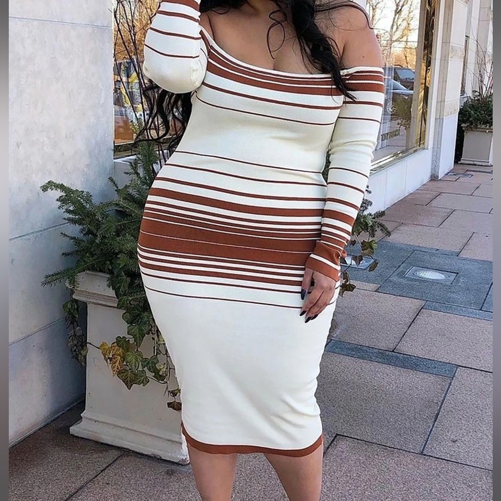 Fashion Nova Catch Me Offline Sweater Dress - Rust/combo